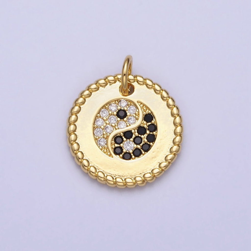 Gold Yin Yang Black White Micro Paved Braided Twist Round Add-On Charm | AC379 - DLUXCA