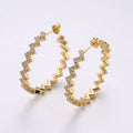 Gold Zig-Zag Hoop Earrings, Ziggy Open Hoop Earring Chevron Micro Pave Earring 14k Gold plated Earring K-570 K-571 - DLUXCA
