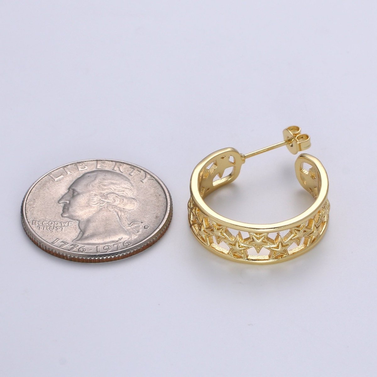 Golden Rail of Stars Huggies Earrings, Plain Gold plated Geometric Star Lane Casual Daily Wear Earring Jewelry P-062 - DLUXCA