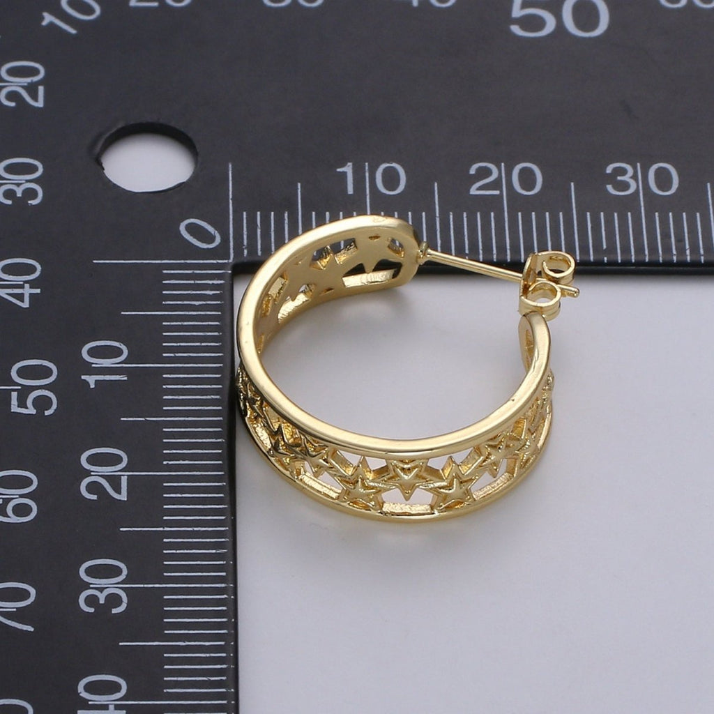 Golden Rail of Stars Huggies Earrings, Plain Gold plated Geometric Star Lane Casual Daily Wear Earring Jewelry P-062 - DLUXCA