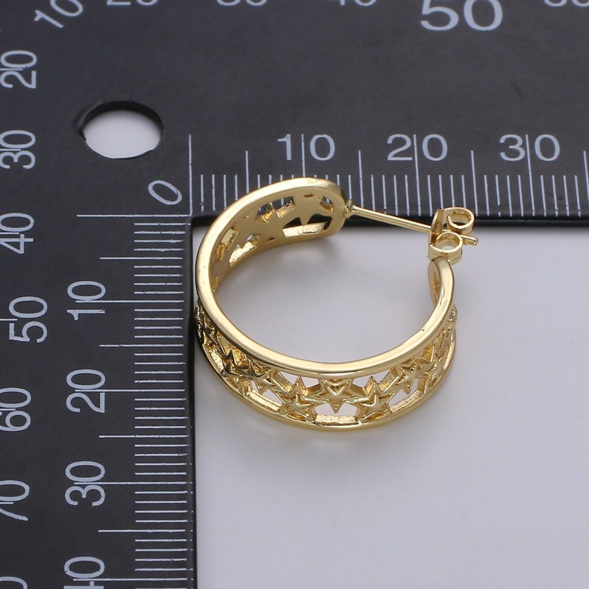 Golden Rail of Stars Huggies Earrings, Plain Gold plated Geometric Star Lane Casual Daily Wear Earring Jewelry P-062 - DLUXCA