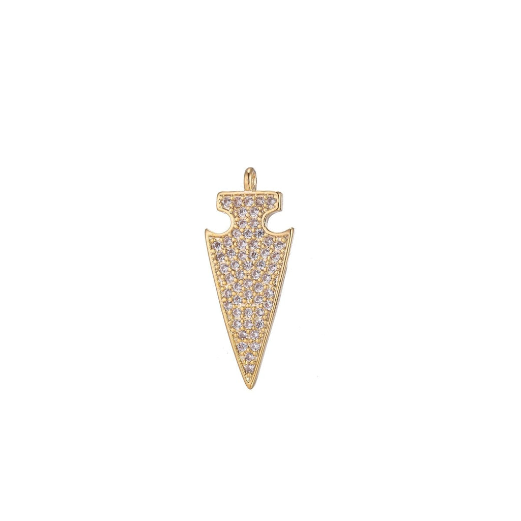 Golden Shield Charm, Micro Pave CZ Charm, 18K Gold plated Pendant Dainty Arrow Point Puzzle Piece Necklace Charm for Jewelry MakingC-380 - DLUXCA