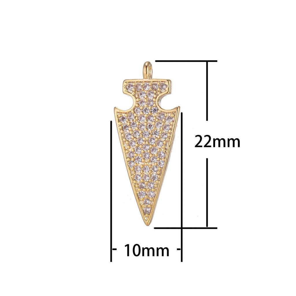 Golden Shield Charm, Micro Pave CZ Charm, 18K Gold plated Pendant Dainty Arrow Point Puzzle Piece Necklace Charm for Jewelry MakingC-380 - DLUXCA