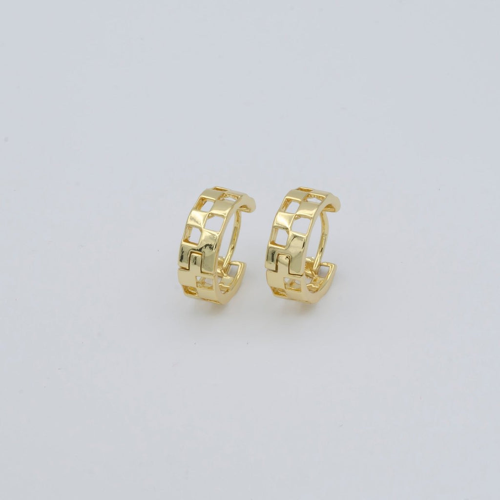 Golden Square Hole C Shape Circle Huggies Earrings, Plain Gold plated Geometric Curvy Shape Daily Wear Earring Jewelry P-123 - DLUXCA