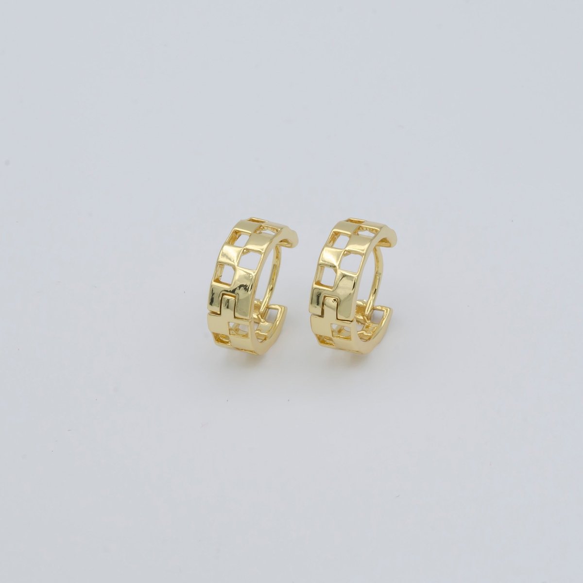 Golden Square Hole C Shape Circle Huggies Earrings, Plain Gold plated Geometric Curvy Shape Daily Wear Earring Jewelry P-123 - DLUXCA