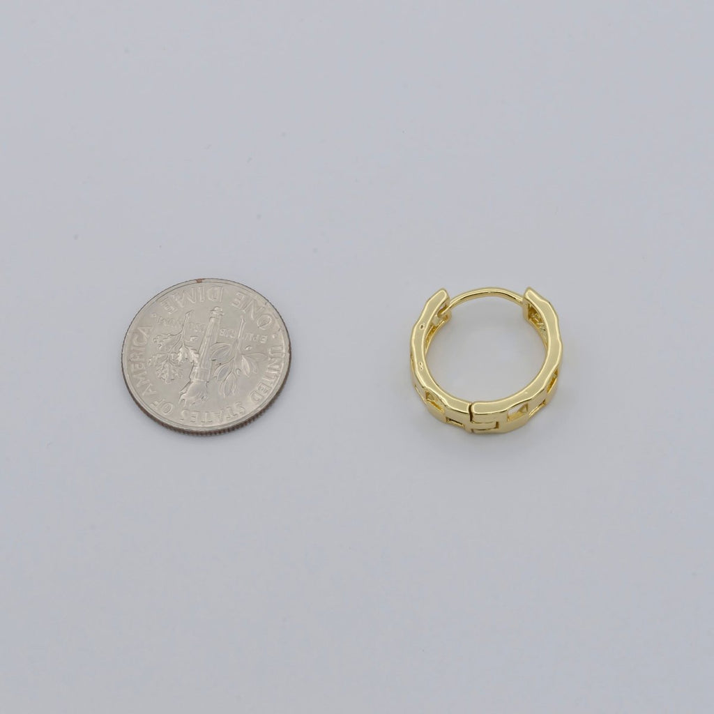 Golden Square Hole C Shape Circle Huggies Earrings, Plain Gold plated Geometric Curvy Shape Daily Wear Earring Jewelry P-123 - DLUXCA