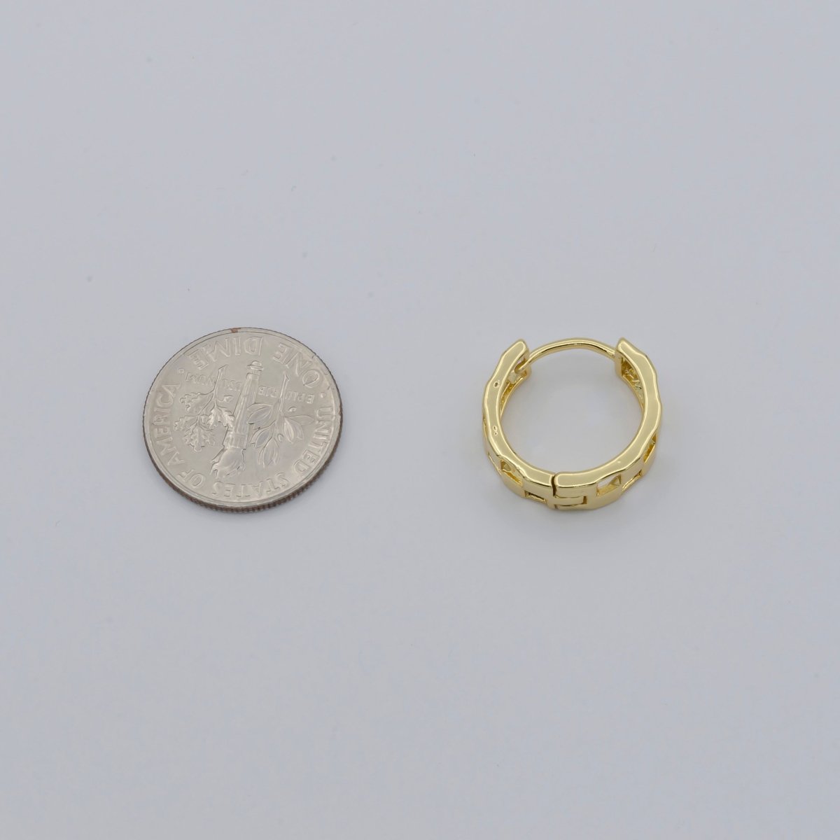 Golden Square Hole C Shape Circle Huggies Earrings, Plain Gold plated Geometric Curvy Shape Daily Wear Earring Jewelry P-123 - DLUXCA
