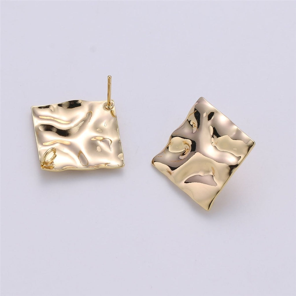 Golden Wavy Square Gold plated Studs K-225 - DLUXCA