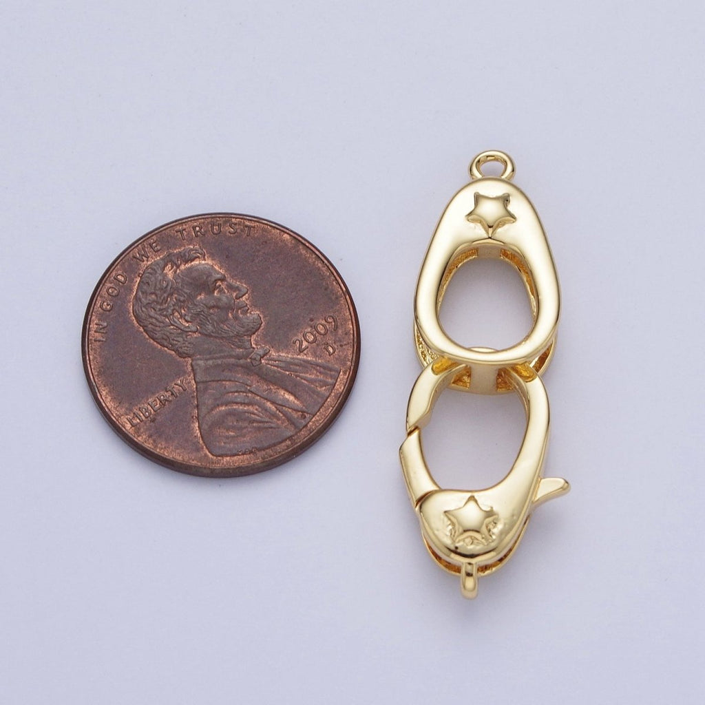 Gold/Silver Star Embossed Lobster Claw Clasps with Clasps Enhancer DIY Jewelry Supply L-866 L-867 - DLUXCA