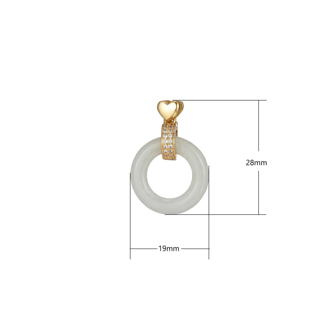 Good Fortune Gold Malay Jade Stone White Natural Stone Donut Ring Jade Heart Gold plated Pendant O-244 - DLUXCA