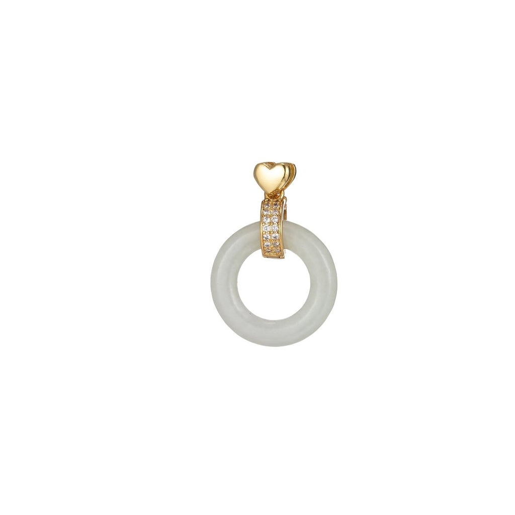 Good Fortune Gold Malay Jade Stone White Natural Stone Donut Ring Jade Heart Gold plated Pendant O-244 - DLUXCA