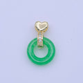 Good Fortune Green Malay Jade Donut Micro Paved CZ Gold Heart Pendant H-264 - DLUXCA