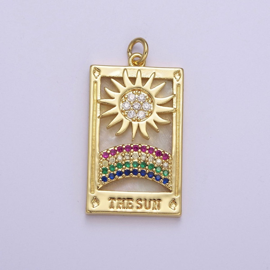 Good Morning Charm Gold plated Sun Charm Clear Rainbow Window Tag Medallion Charm Pendant E-669 - DLUXCA