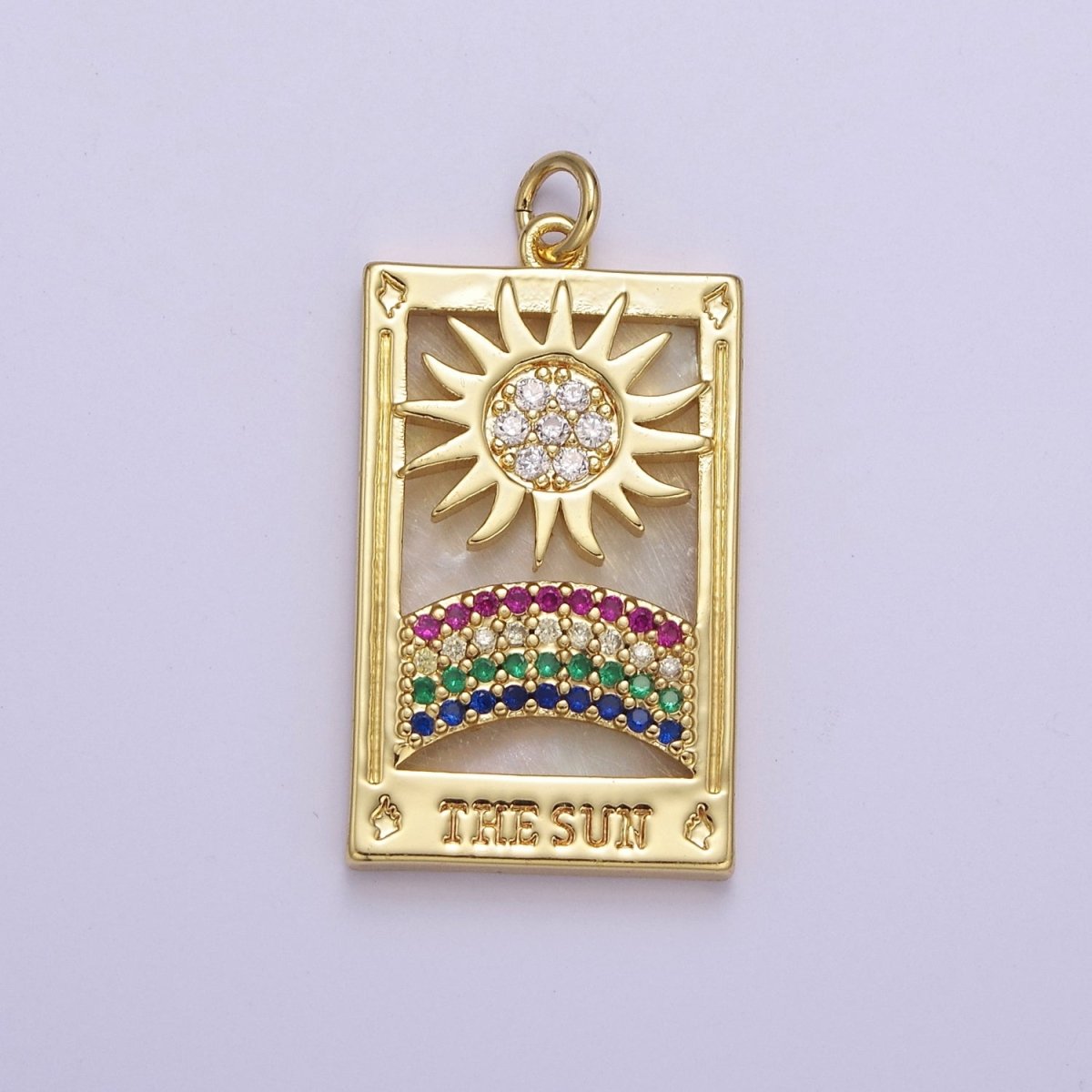 Good Morning Charm Gold plated Sun Charm Clear Rainbow Window Tag Medallion Charm Pendant E-669 - DLUXCA