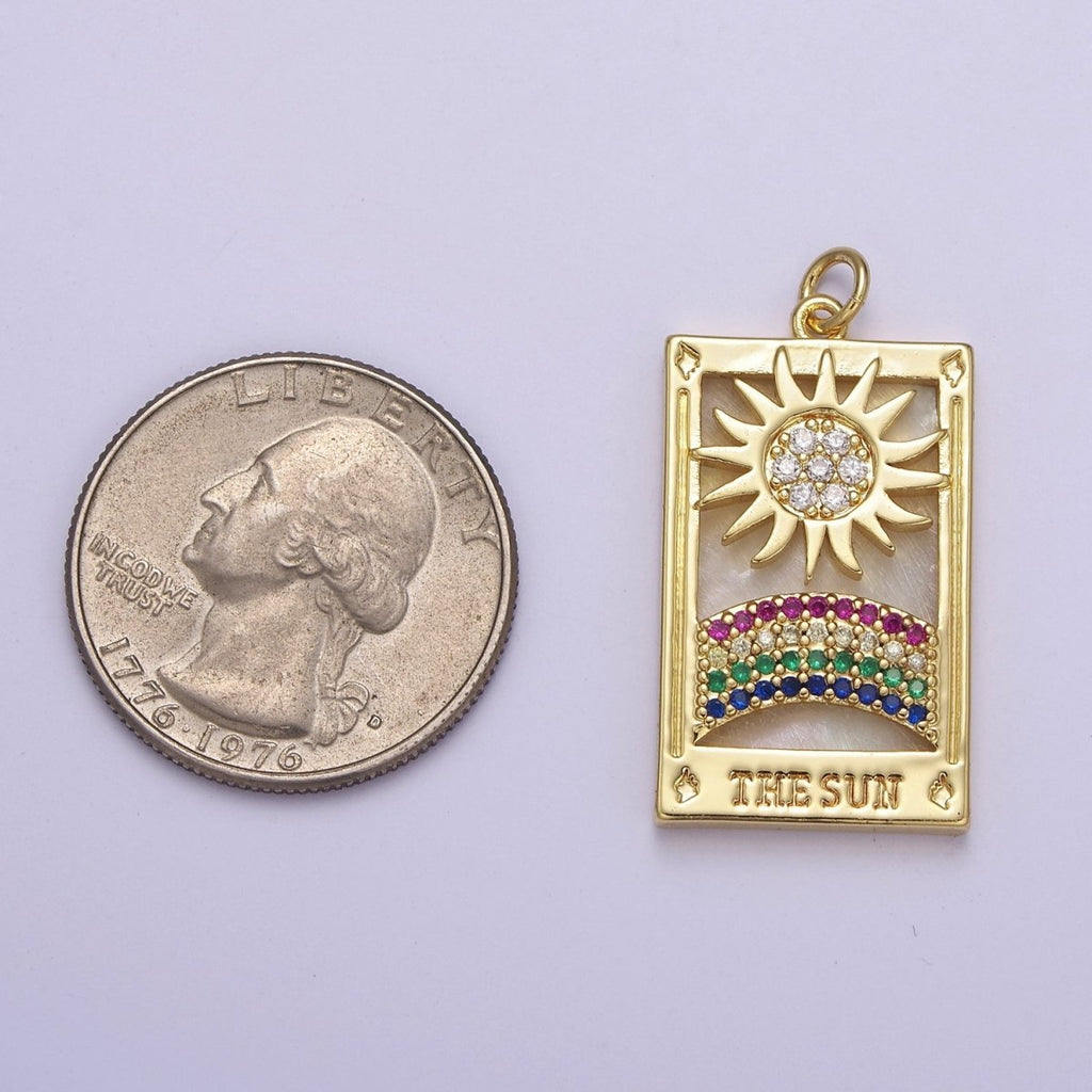 Good Morning Charm Gold plated Sun Charm Clear Rainbow Window Tag Medallion Charm Pendant E-669 - DLUXCA