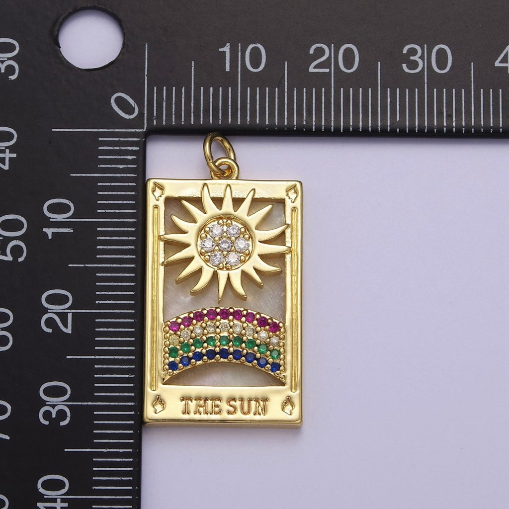 Good Morning Charm Gold plated Sun Charm Clear Rainbow Window Tag Medallion Charm Pendant E-669 - DLUXCA