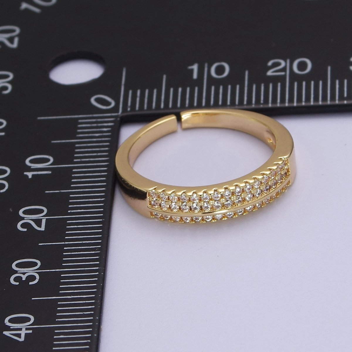 Gorgeous 14k Gold plated Ring Clear Micro Pave Cubic Zirconia Setting Dainty Jewelry S-533 - DLUXCA
