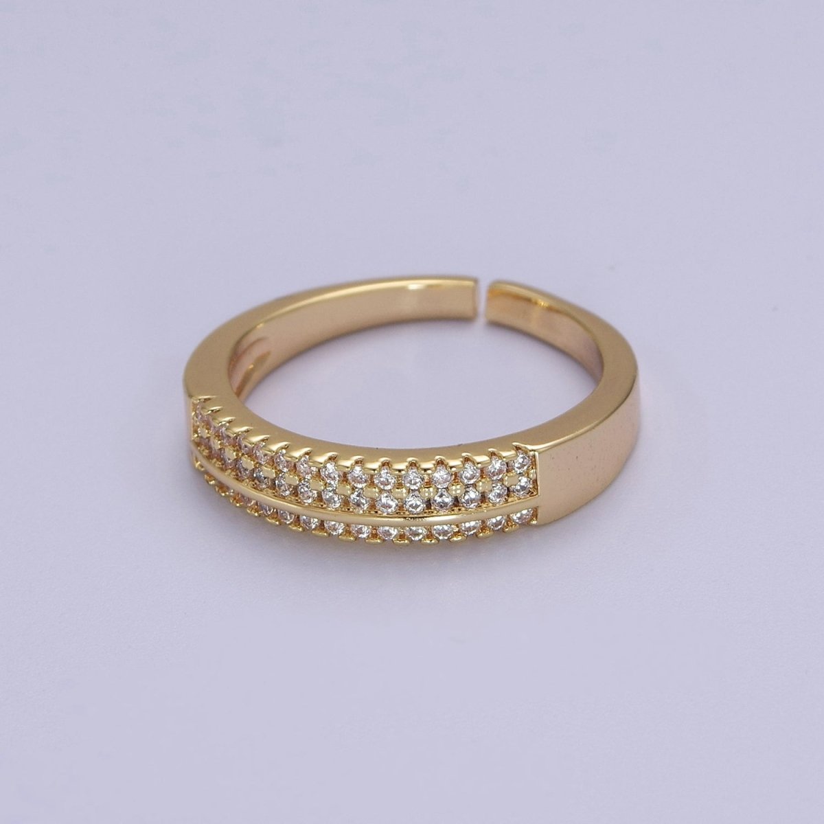 Gorgeous 14k Gold plated Ring Clear Micro Pave Cubic Zirconia Setting Dainty Jewelry S-533 - DLUXCA