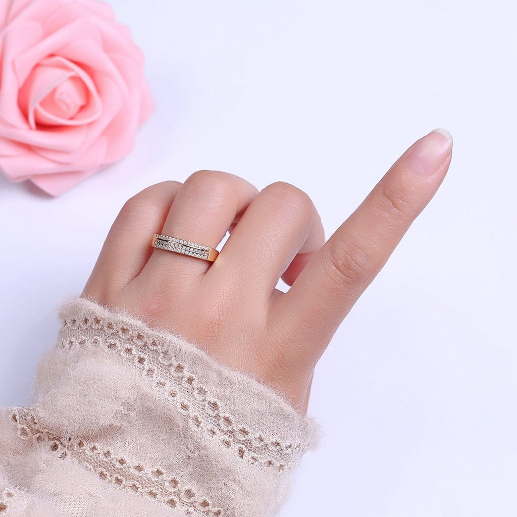 Gorgeous 14k Gold plated Ring Clear Micro Pave Cubic Zirconia Setting Dainty Jewelry S-533 - DLUXCA