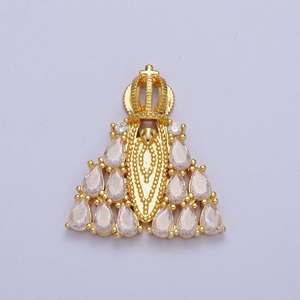 Grand Crowned Pope Religious Teardrop Cubic Zirconia Religious Pendant H-655 - DLUXCA