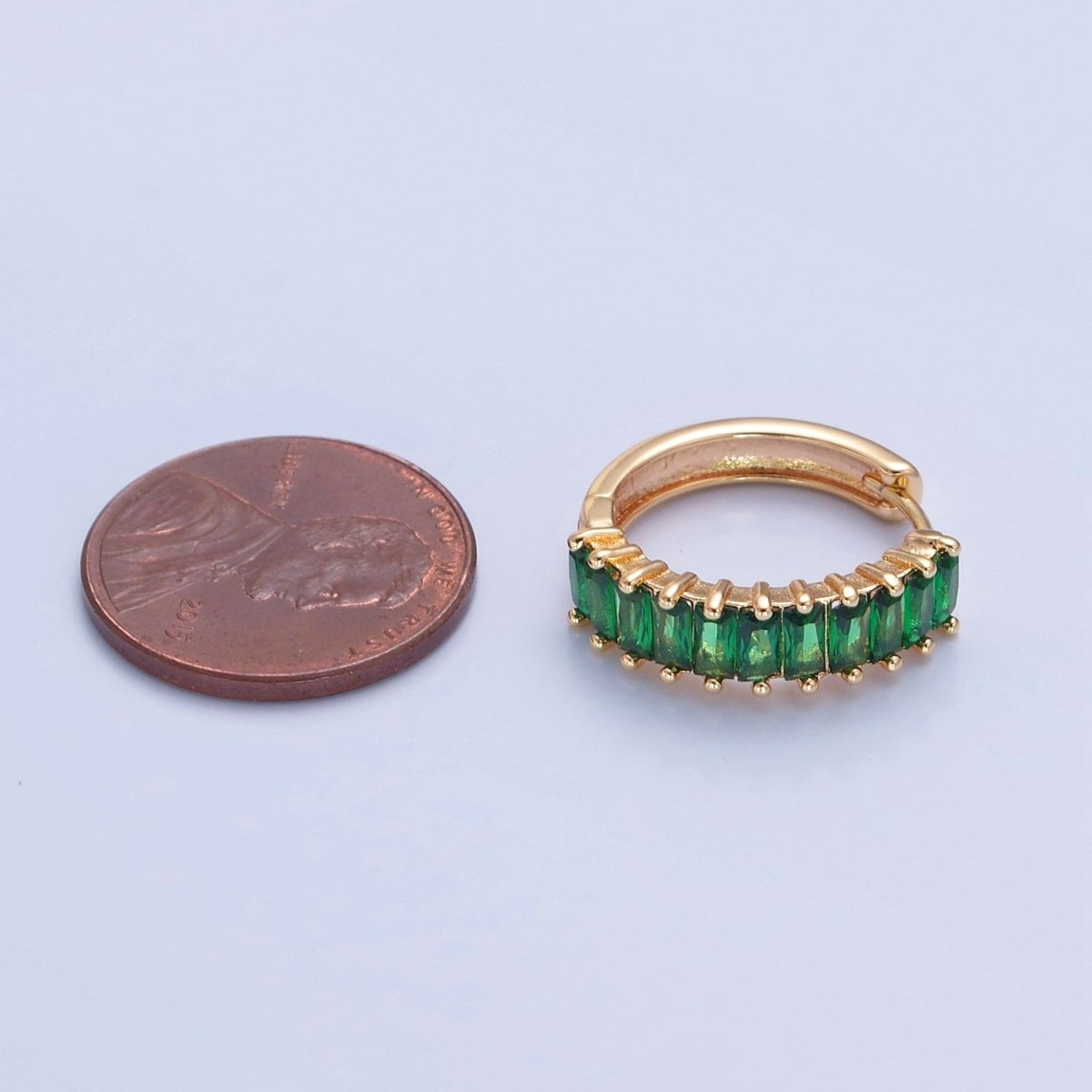 Green Baguette Hoop Earring / Pink Baguettee Hoop Earring in 18k Gold plated Hoop T-492 T-493
