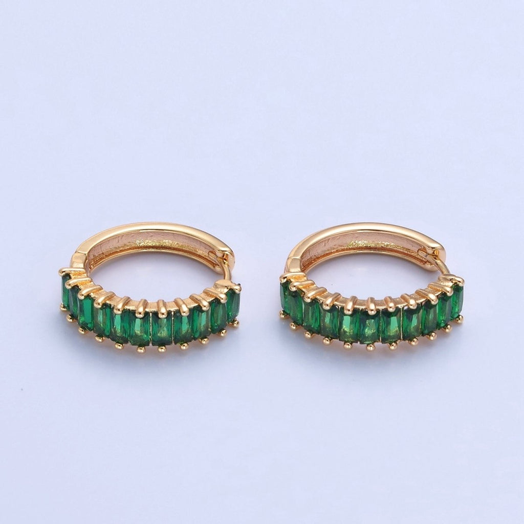 Green Baguette Hoop Earring / Pink Baguettee Hoop Earring in 18k Gold plated Hoop T-492 T-493
