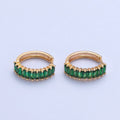 Green Baguette Hoop Earring / Pink Baguettee Hoop Earring in 18k Gold plated Hoop T-492 T-493