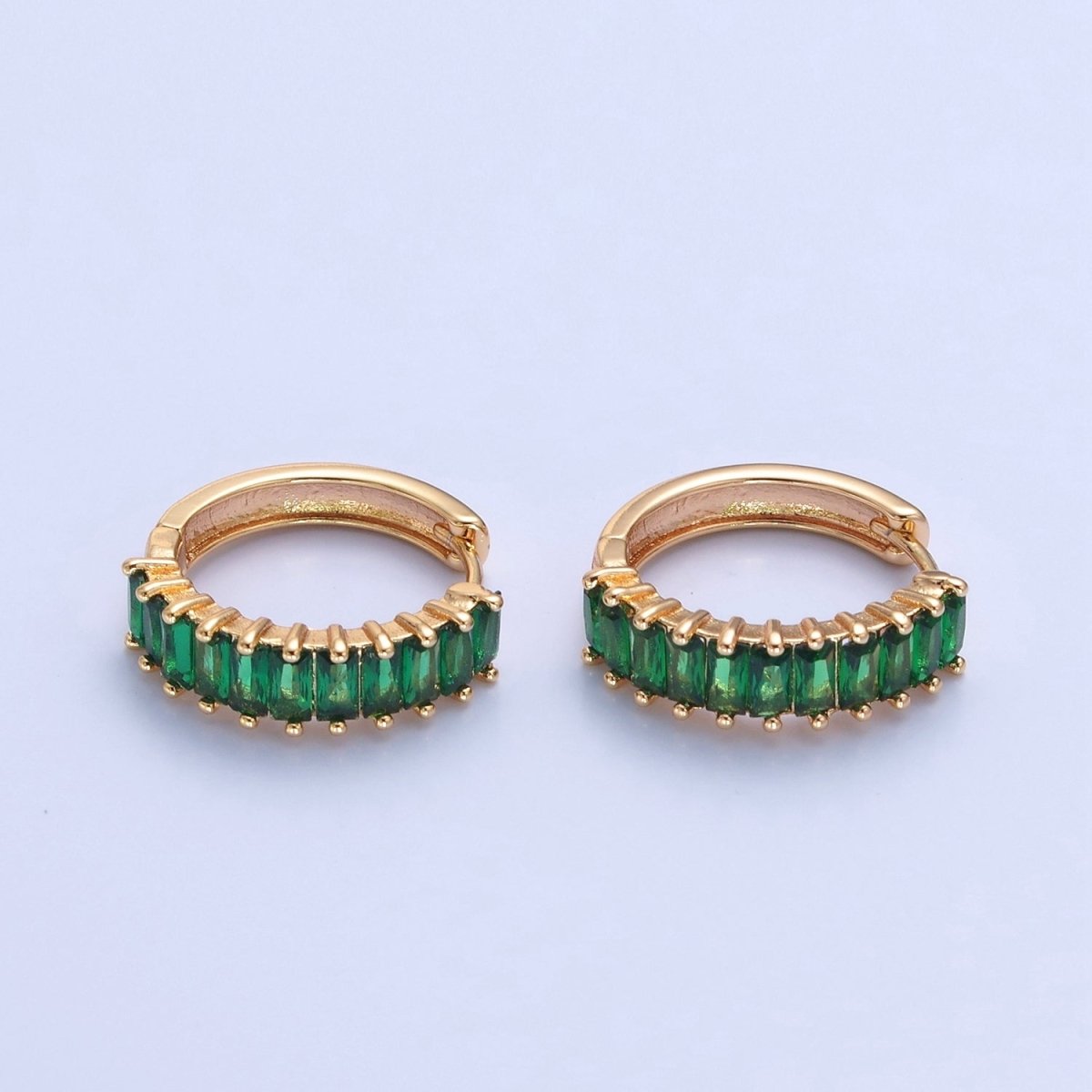 Green Baguette Hoop Earring / Pink Baguettee Hoop Earring in 18k Gold plated Hoop T-492 T-493