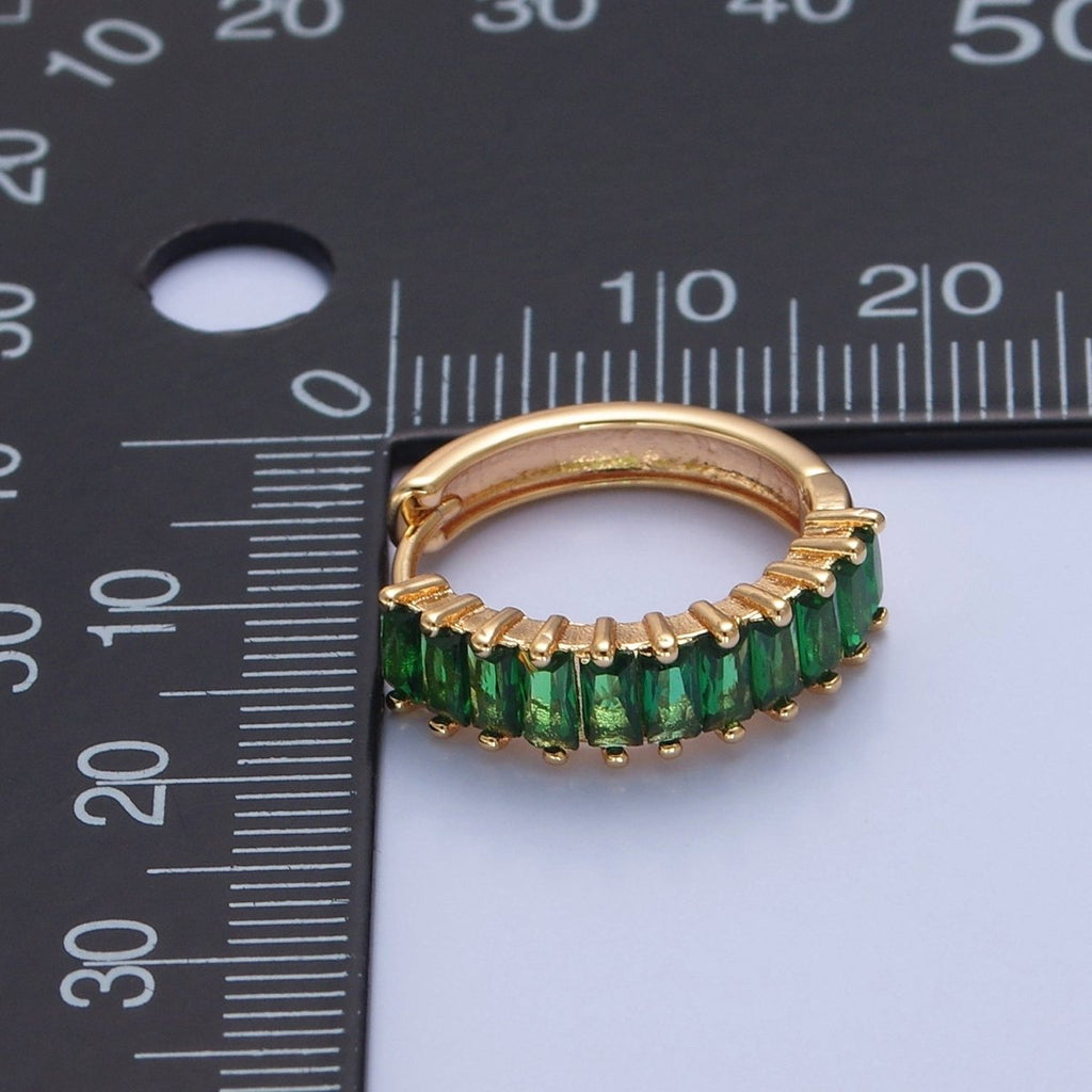 Green Baguette Hoop Earring / Pink Baguettee Hoop Earring in 18k Gold plated Hoop T-492 T-493