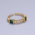 Green, Clear, Fuchsia Baguette Round Cubic Zirconia Gold Ring | O-026 O-027 O-028