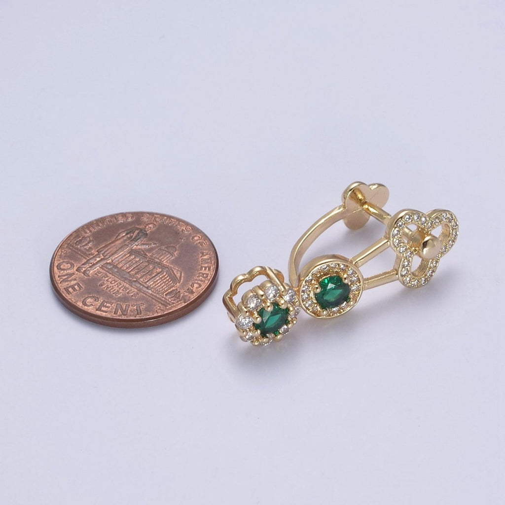 Green Cz Pinch Bail, Nickel Free, 28.3x9.6mm, Pendant bail, 16K gold plated brass Jewelry Gold bail, Charm bail, Ice pick with Micro Pave CZ Stone L-651 - DLUXCA