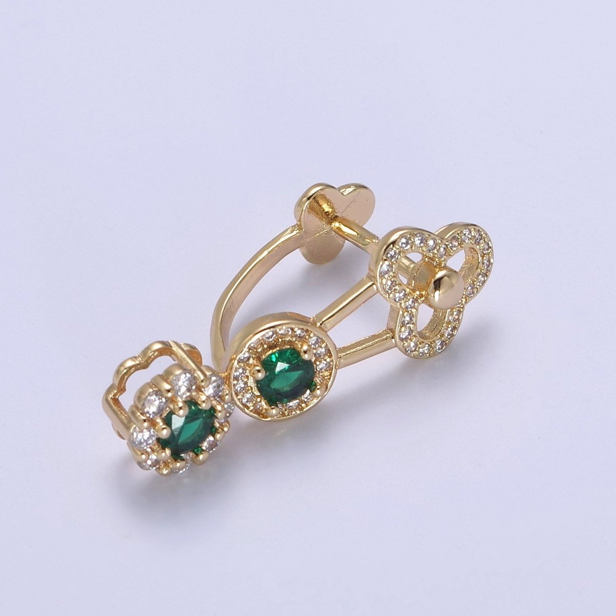 Green Cz Pinch Bail, Nickel Free, 28.3x9.6mm, Pendant bail, 16K gold plated brass Jewelry Gold bail, Charm bail, Ice pick with Micro Pave CZ Stone L-651 - DLUXCA