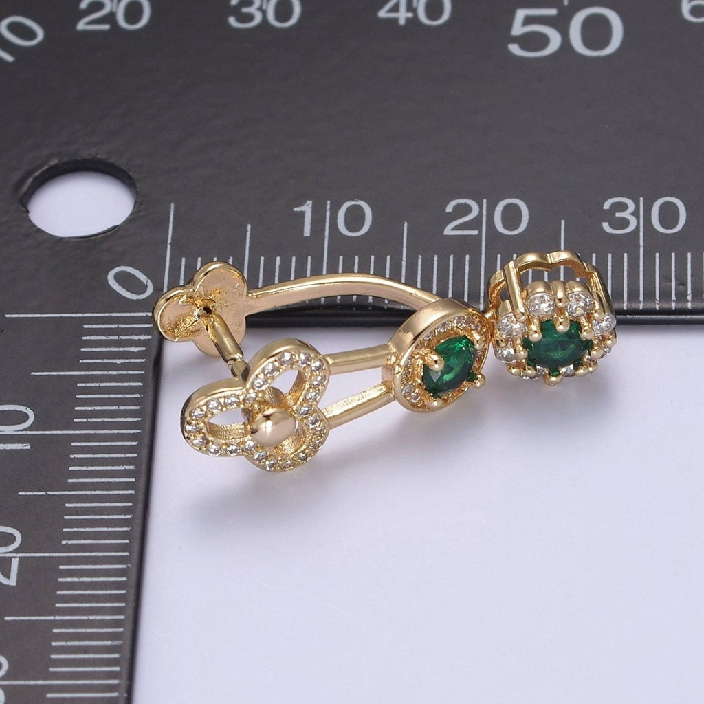 Green Cz Pinch Bail, Nickel Free, 28.3x9.6mm, Pendant bail, 16K gold plated brass Jewelry Gold bail, Charm bail, Ice pick with Micro Pave CZ Stone L-651 - DLUXCA