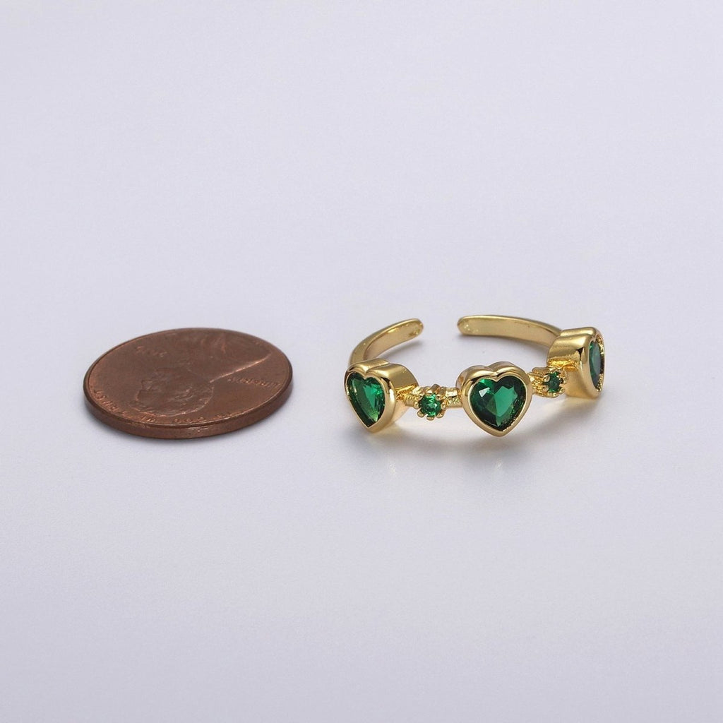 Green Emerald Cz Heart Ring Open Adjustable Ring O-2039 - DLUXCA