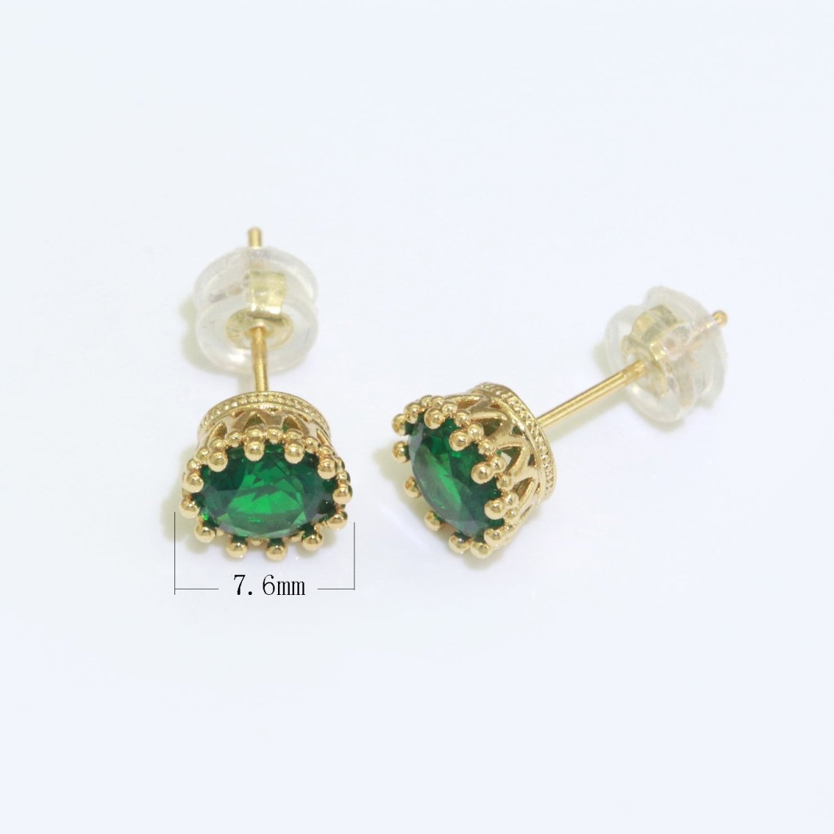 Green Emerald Stud Earring 18k Gold plated Round Circle Stud Minimalist Earring T-061 - DLUXCA