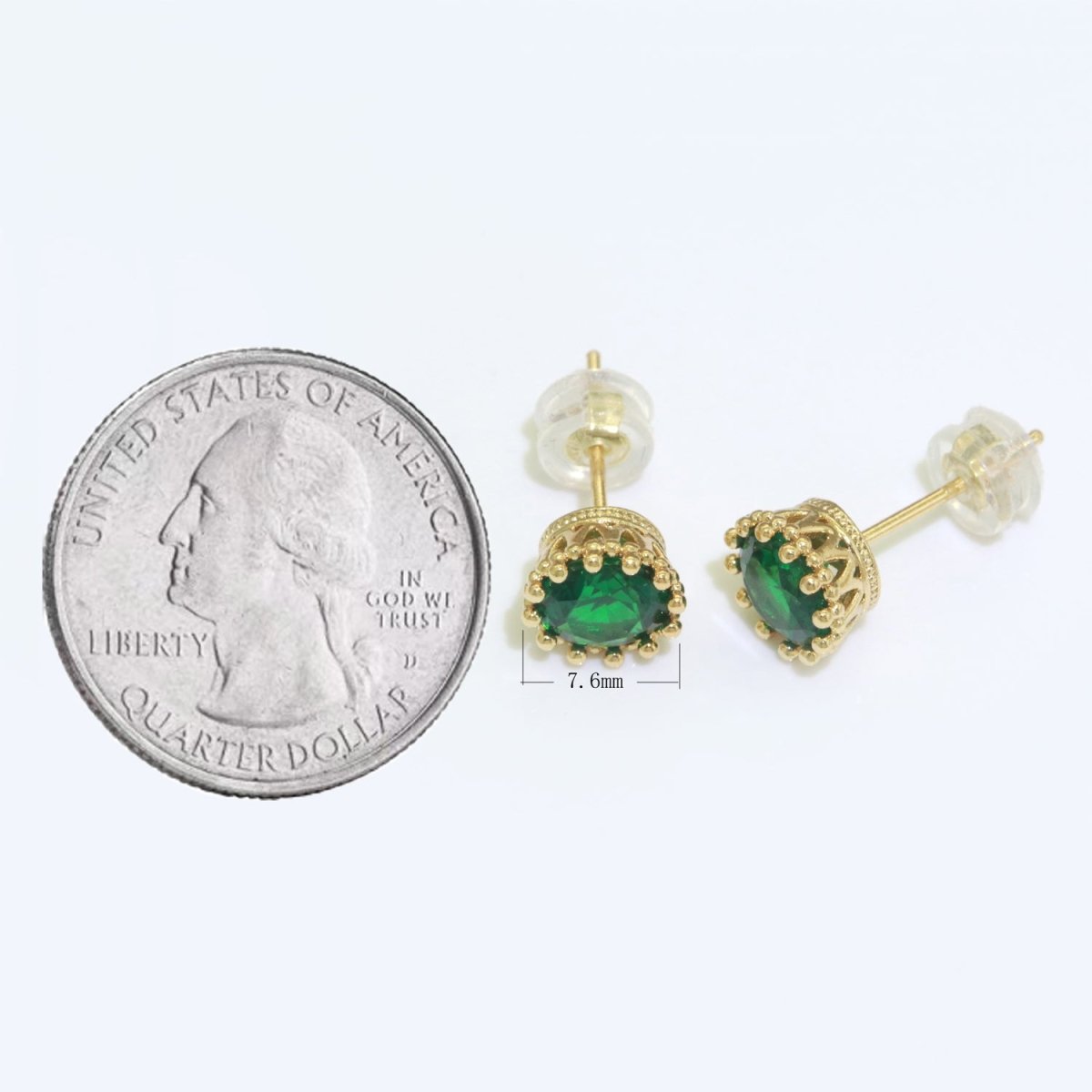 Green Emerald Stud Earring 18k Gold plated Round Circle Stud Minimalist Earring T-061 - DLUXCA