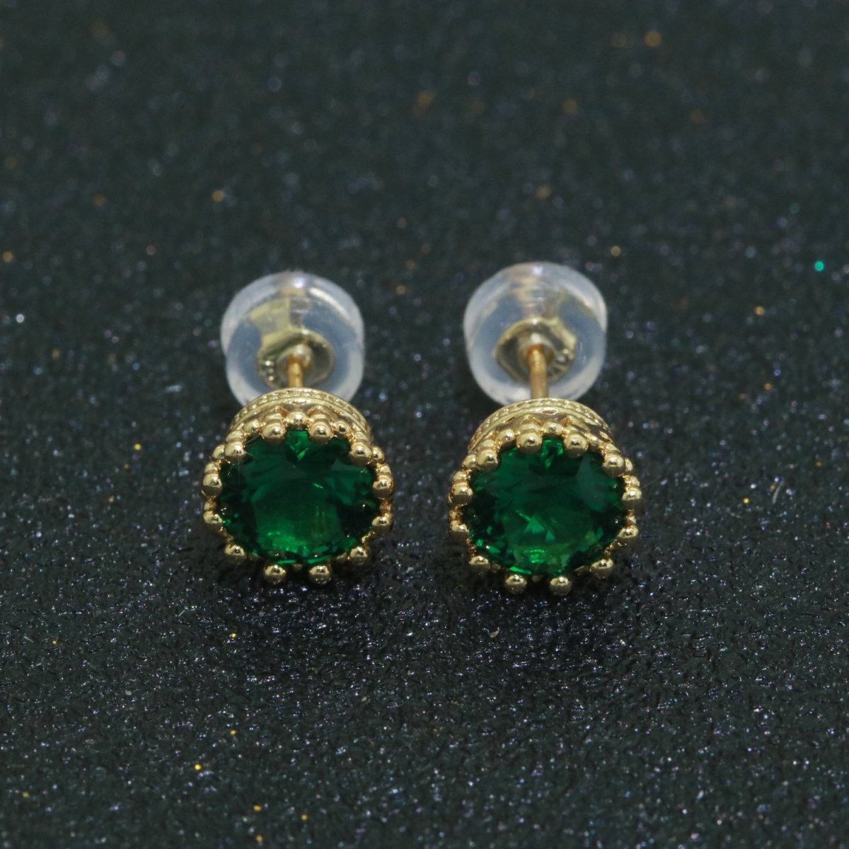 Green Emerald Stud Earring 18k Gold plated Round Circle Stud Minimalist Earring T-061 - DLUXCA