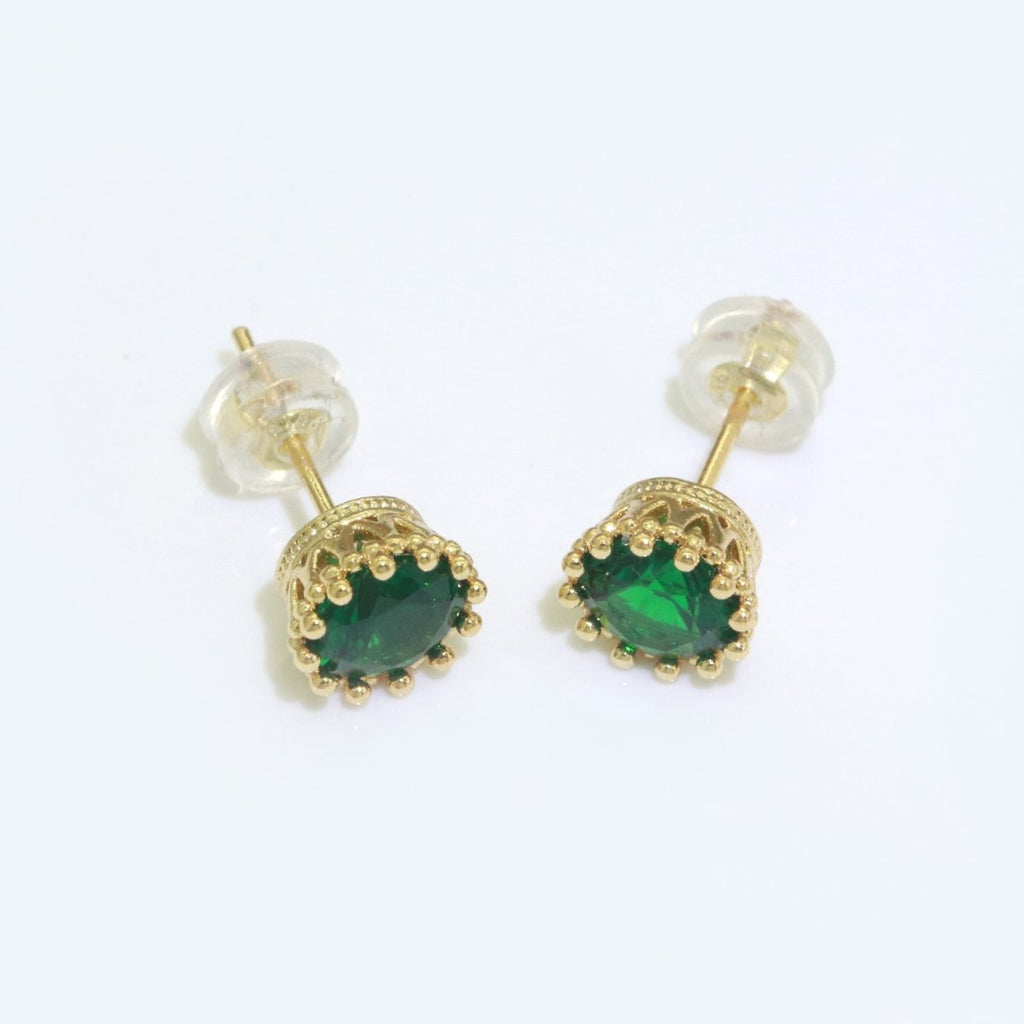 Green Emerald Stud Earring 18k Gold plated Round Circle Stud Minimalist Earring T-061 - DLUXCA