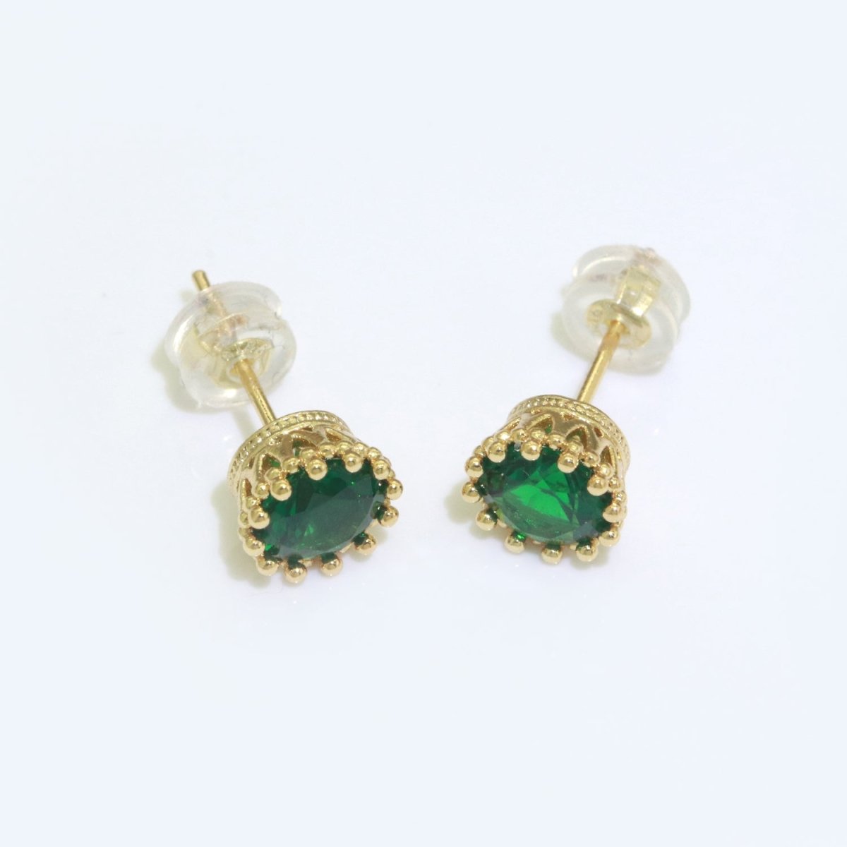 Green Emerald Stud Earring 18k Gold plated Round Circle Stud Minimalist Earring T-061 - DLUXCA