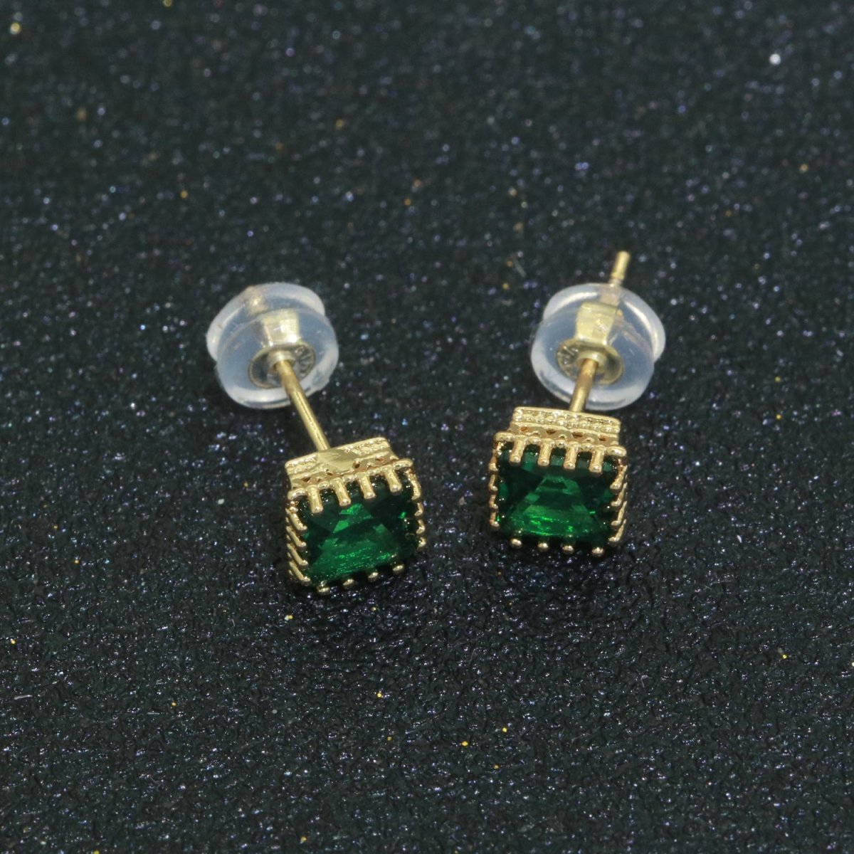 Green Emerald Stud Earring 18k Gold plated Square Stud Minimalist Earring T-144 - DLUXCA