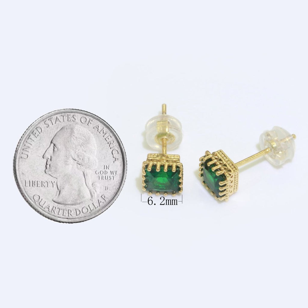 Green Emerald Stud Earring 18k Gold plated Square Stud Minimalist Earring T-144 - DLUXCA
