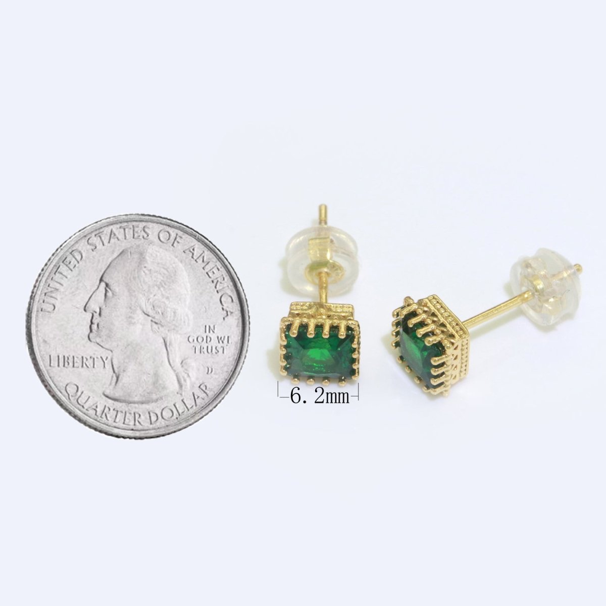Green Emerald Stud Earring 18k Gold plated Square Stud Minimalist Earring T-144 - DLUXCA