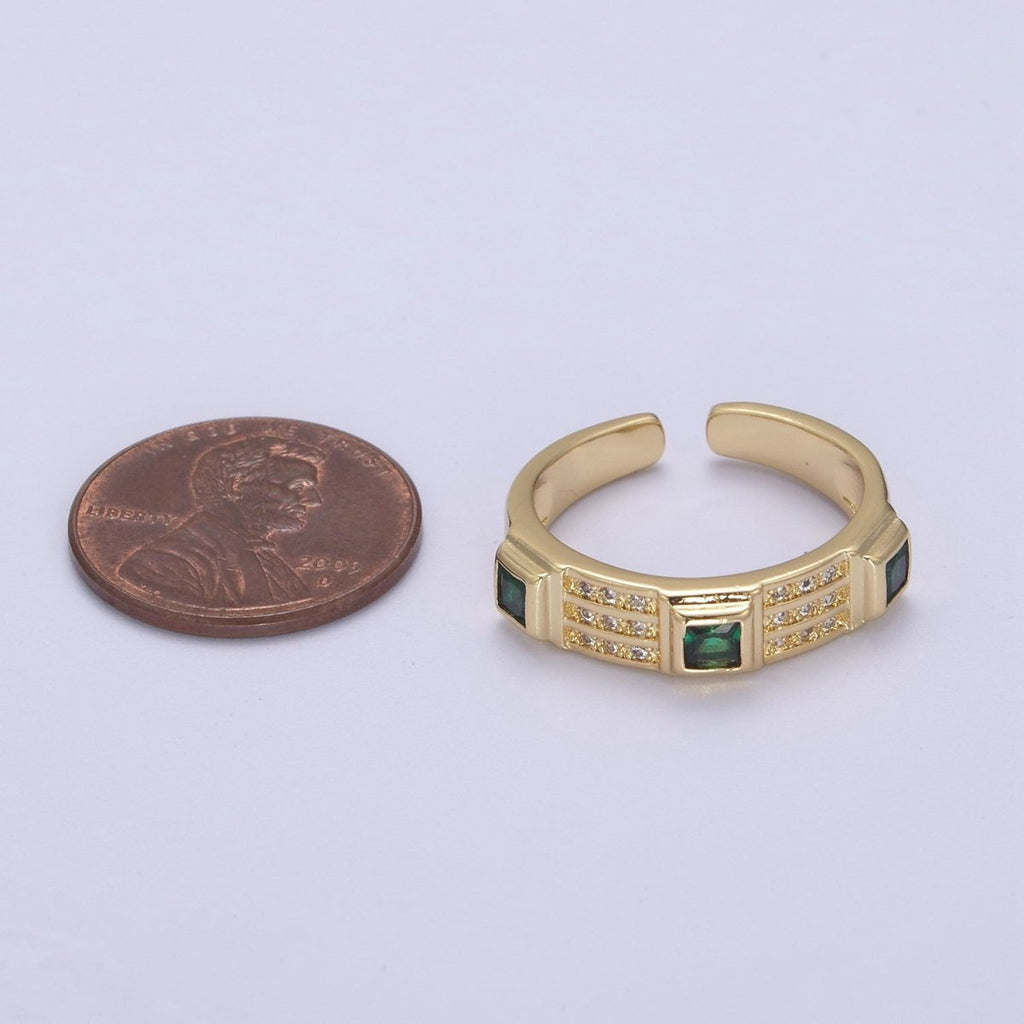 Green / Fuschia CZ Stone Gold Ring Open Adjustable Jewelry Masculine Unisex Ring U-227 U-228