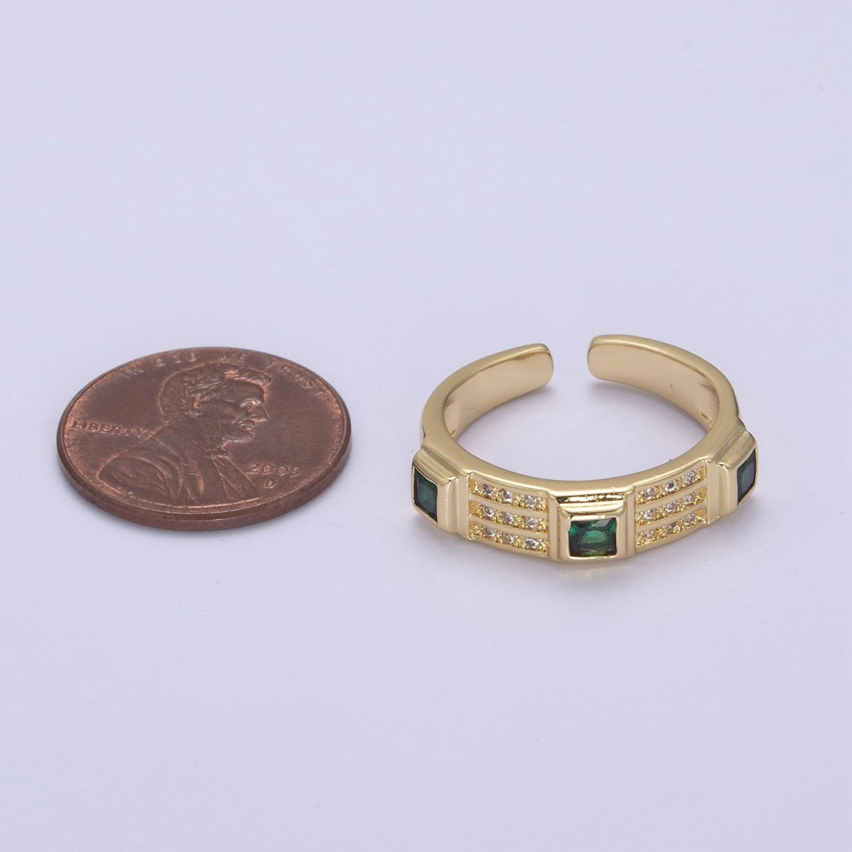 Green / Fuschia CZ Stone Gold Ring Open Adjustable Jewelry Masculine Unisex Ring U-227 U-228