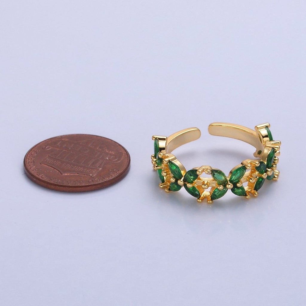 Green Marquise Flower Ring, 24K Gold plated Cubic Zirconia CZ Ring O-2297 - DLUXCA