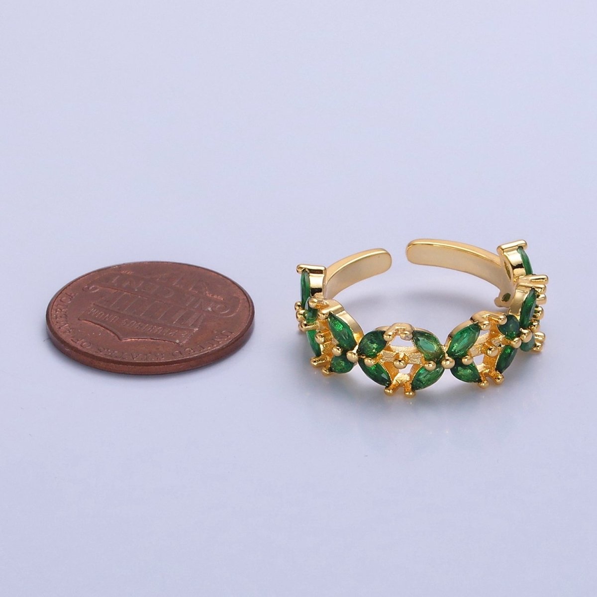 Green Marquise Flower Ring, 24K Gold plated Cubic Zirconia CZ Ring O-2297 - DLUXCA