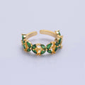 Green Marquise Flower Ring, 24K Gold plated Cubic Zirconia CZ Ring O-2297 - DLUXCA