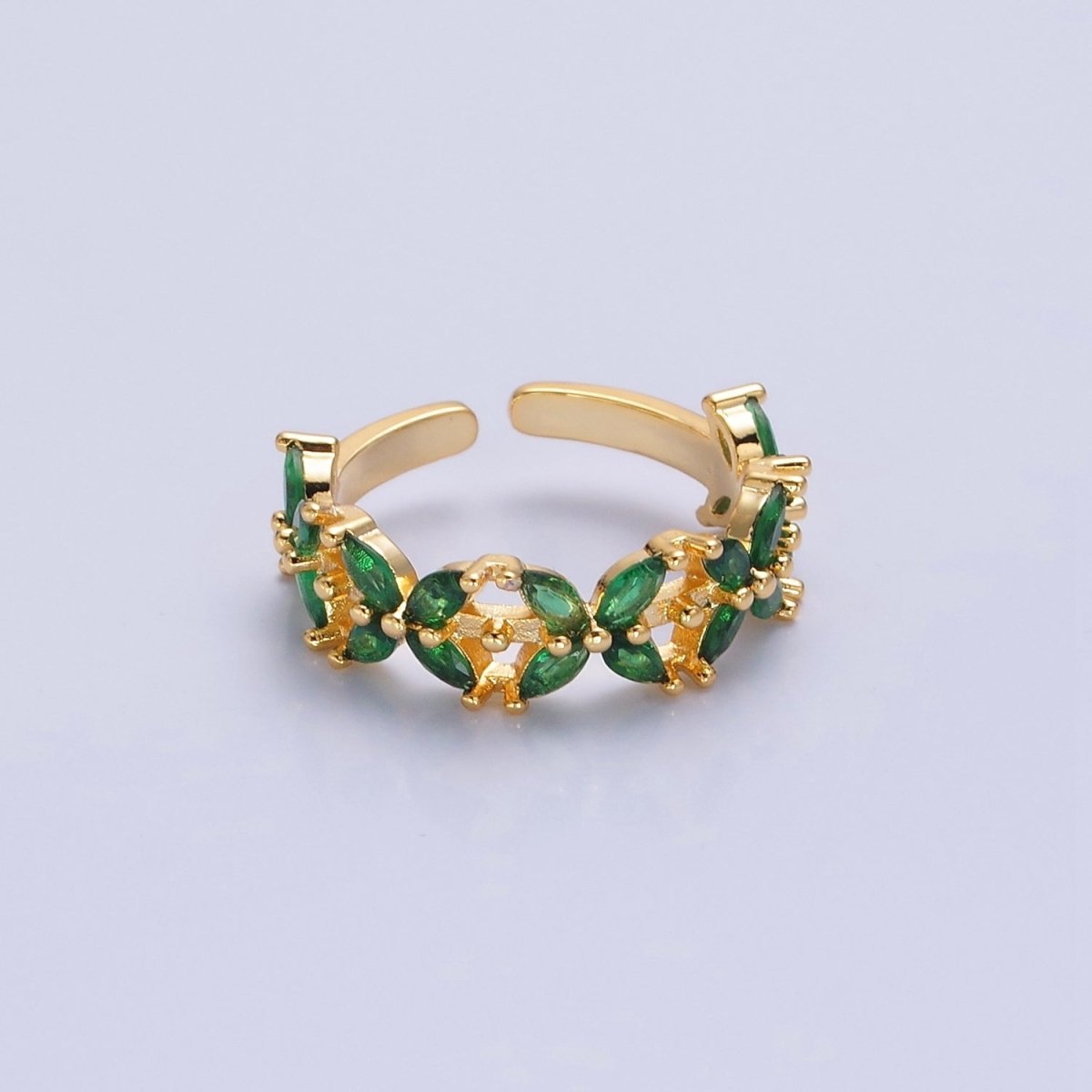 Green Marquise Flower Ring, 24K Gold plated Cubic Zirconia CZ Ring O-2297 - DLUXCA