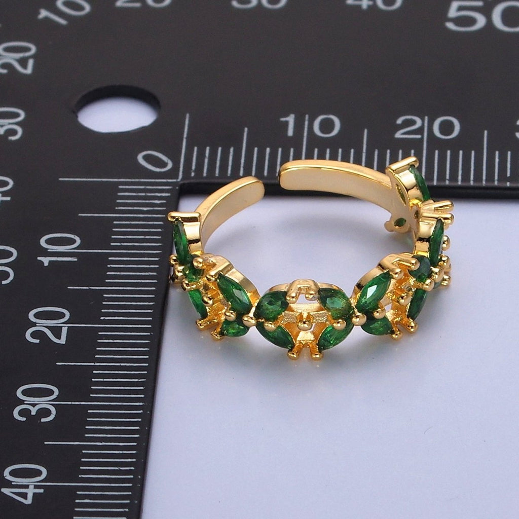 Green Marquise Flower Ring, 24K Gold plated Cubic Zirconia CZ Ring O-2297 - DLUXCA