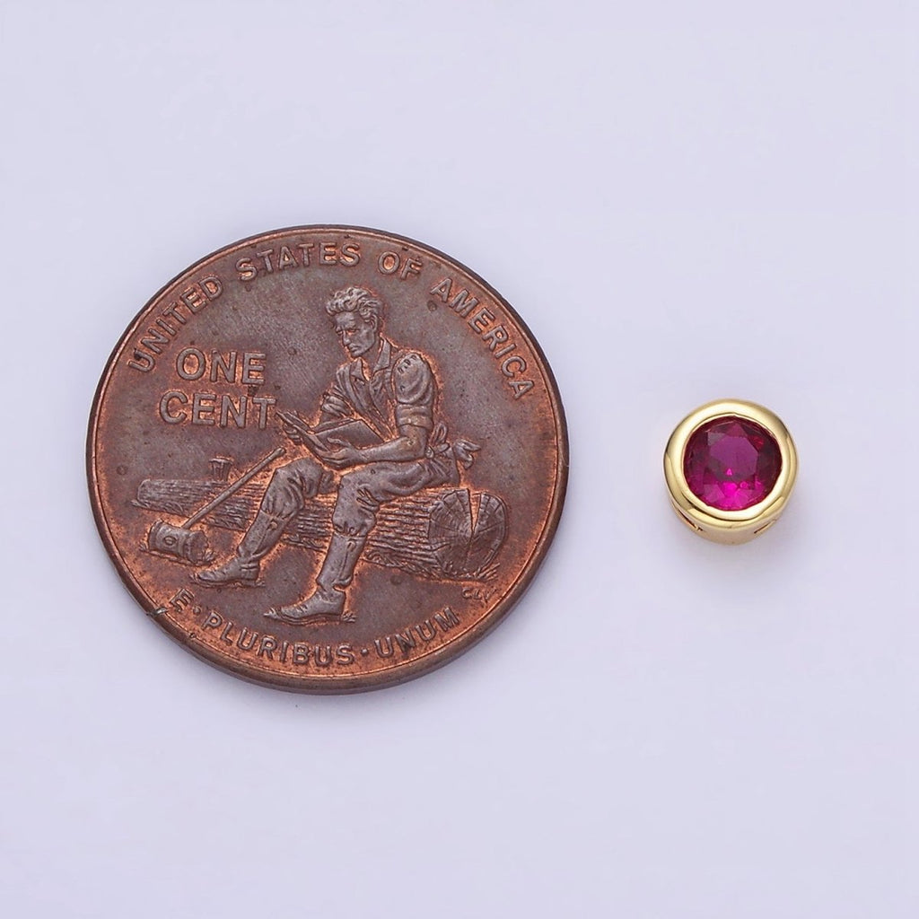 Green, Pink, Blue, Clear, Fuchsia 5.3mm Round CZ Bezel Gold Spacer Bead | B-827 B-828 B-829 B-830 B-831 - DLUXCA